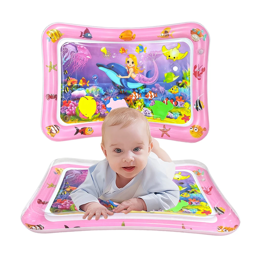 1pc Square Dolphin Mermaid Water Play Mat Inflatable PVC Playmat Encourage Activity and Sensory Development for Infants
