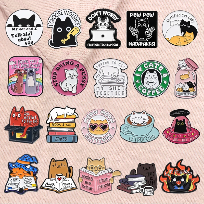 Cartoon Cat Collection Series Enamel Pins Funny Cute Kitten Brooches Lapel Badge Decorative Brooches Animal Jewelry Gift Friends