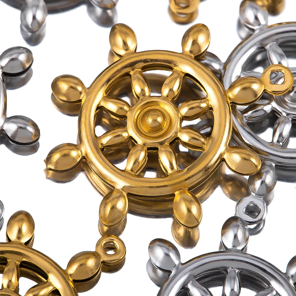 10 قطعة الفولاذ المقاوم للصدأ بحار قارب الدفة قلادة 18K مطلية بالذهب اللون الحفاظ على DIY بها بنفسك مجوهرات اكسسوارات قلادة المواد #4