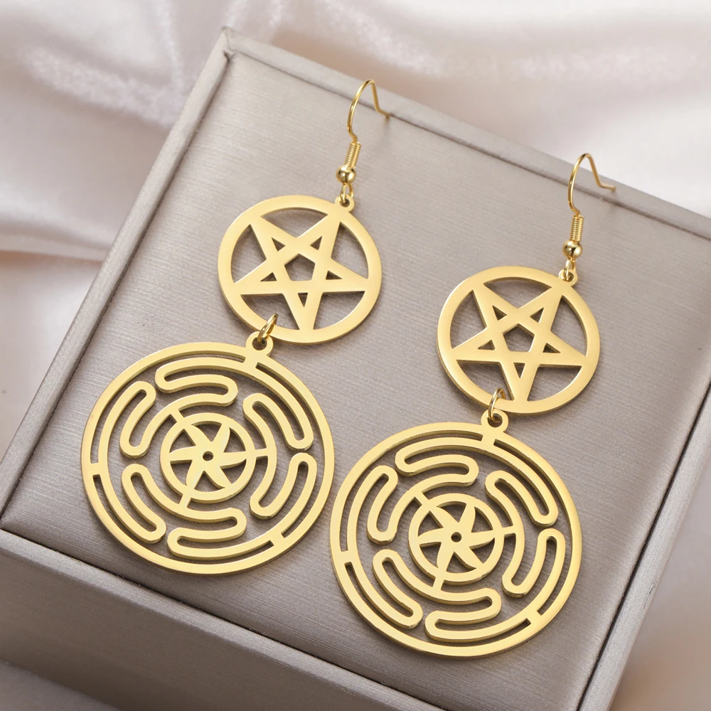 Dawapara Wheel of Hecate Pentagram Ohrringe Sigil of Lilith Mondgöttin Pentagramm Symbol Edelstahl Ohrringe Wicca Schmuck – Detail 7