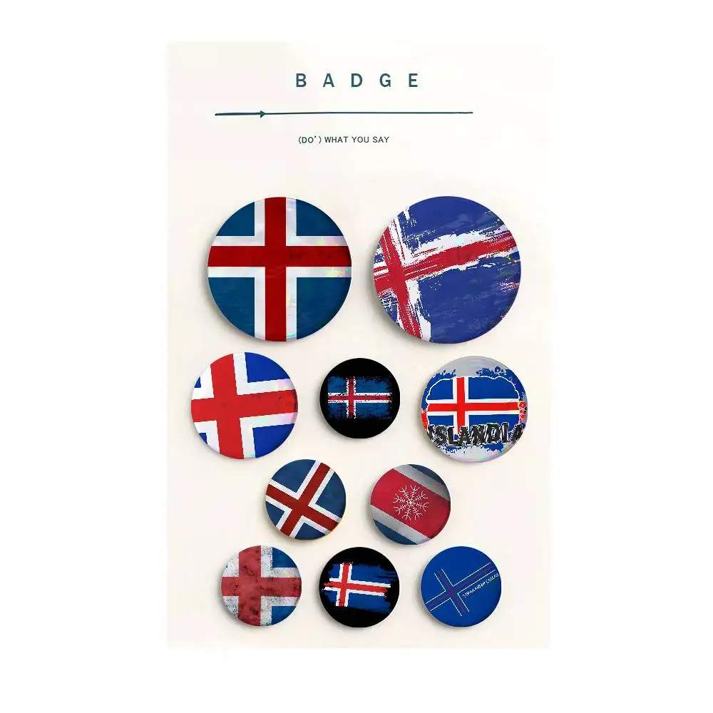 Icelandic flag Mixed Theme Round Button Badge Set Anime Cartoon Music Game Fashion Pins for Bags Clothes Accessories