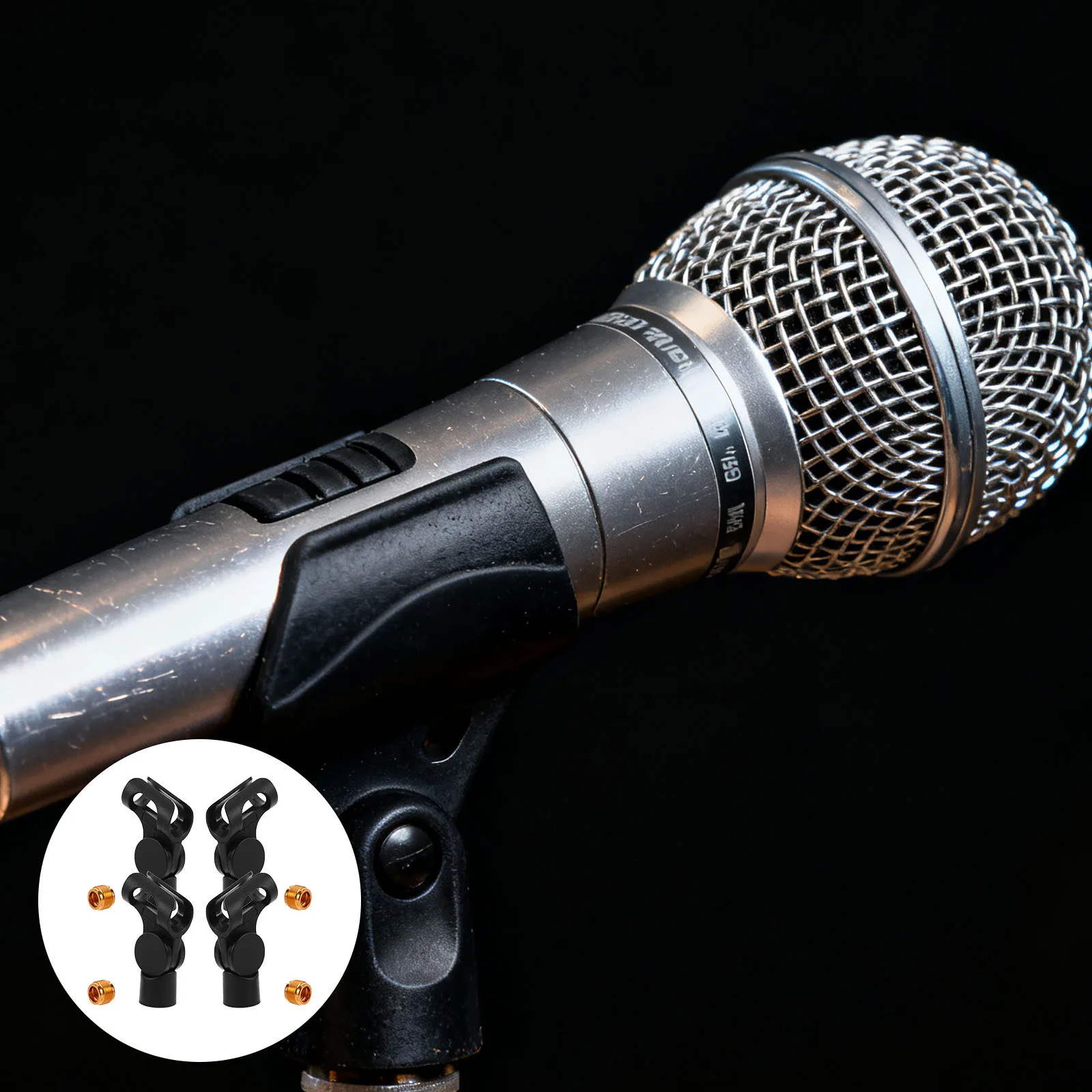 

4Pcs Microphone Clips Adjustable Shock Absorption Mic Holder Clamp Secure Mic Stand Clip for Broadcast Podcast