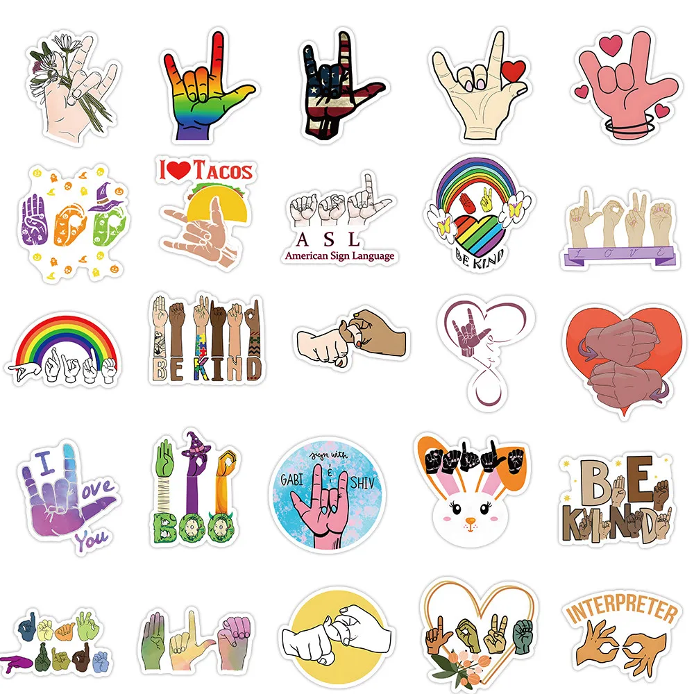 สติ๊กเกอร์สื่อสัญลักษณ์ ASL (50 ชิ้น) - ของตกแต่งเพื่อการเรียนรู้ ABC สำหรับเด็ก - ร้าน Murah & Berguna RecordingYourLife