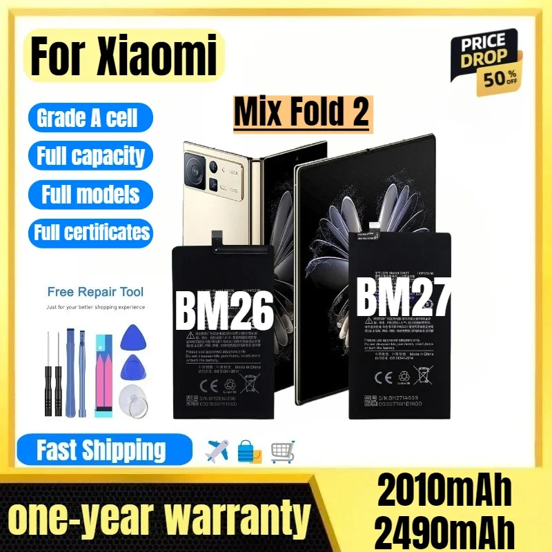 BM26/BM27 for Xiaomi Mix Fold 2 Mobile Phone Battery High Quality High Capacity Replacement Bateria Grade A Cell with Tools