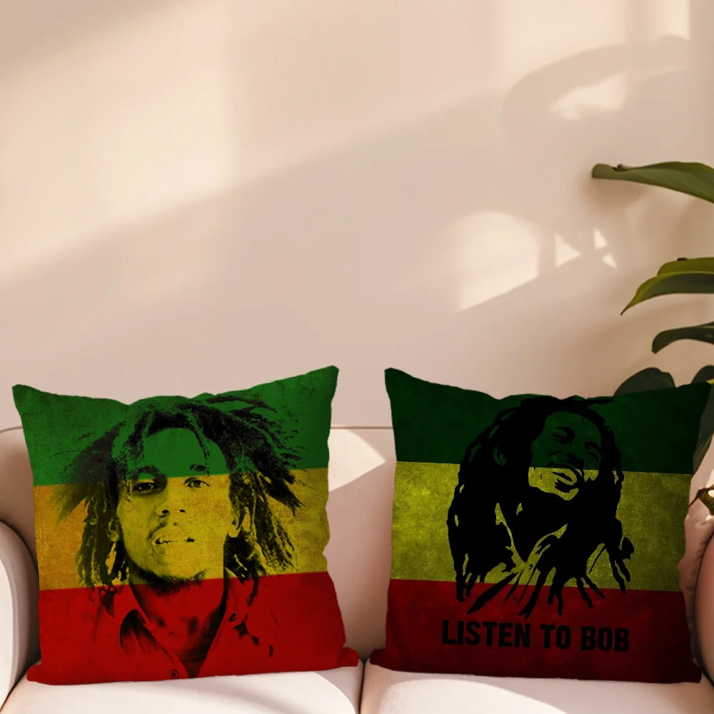 B-BobS M-Marley Jamaican Singer Pillow Case For Sofa Bedroom Living Room Office Bedside Table Backrest Cushion Printing Square