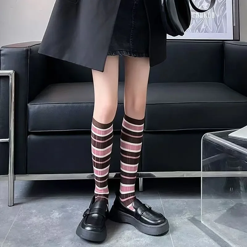 Women Knitting Cotton Stockings School Students Striped Knee Socks Women Sweet Girls Kawaii Long Socks Stockings Japanese Style