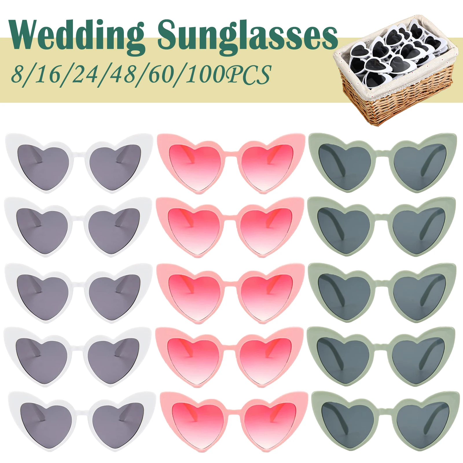 8-100Pcs Wedding Heart Shaped Sunglasses Gift for Guests Bachelorette Hen Party Fun Sunglasses Bride Bridesmaid  Souvenir ﻿