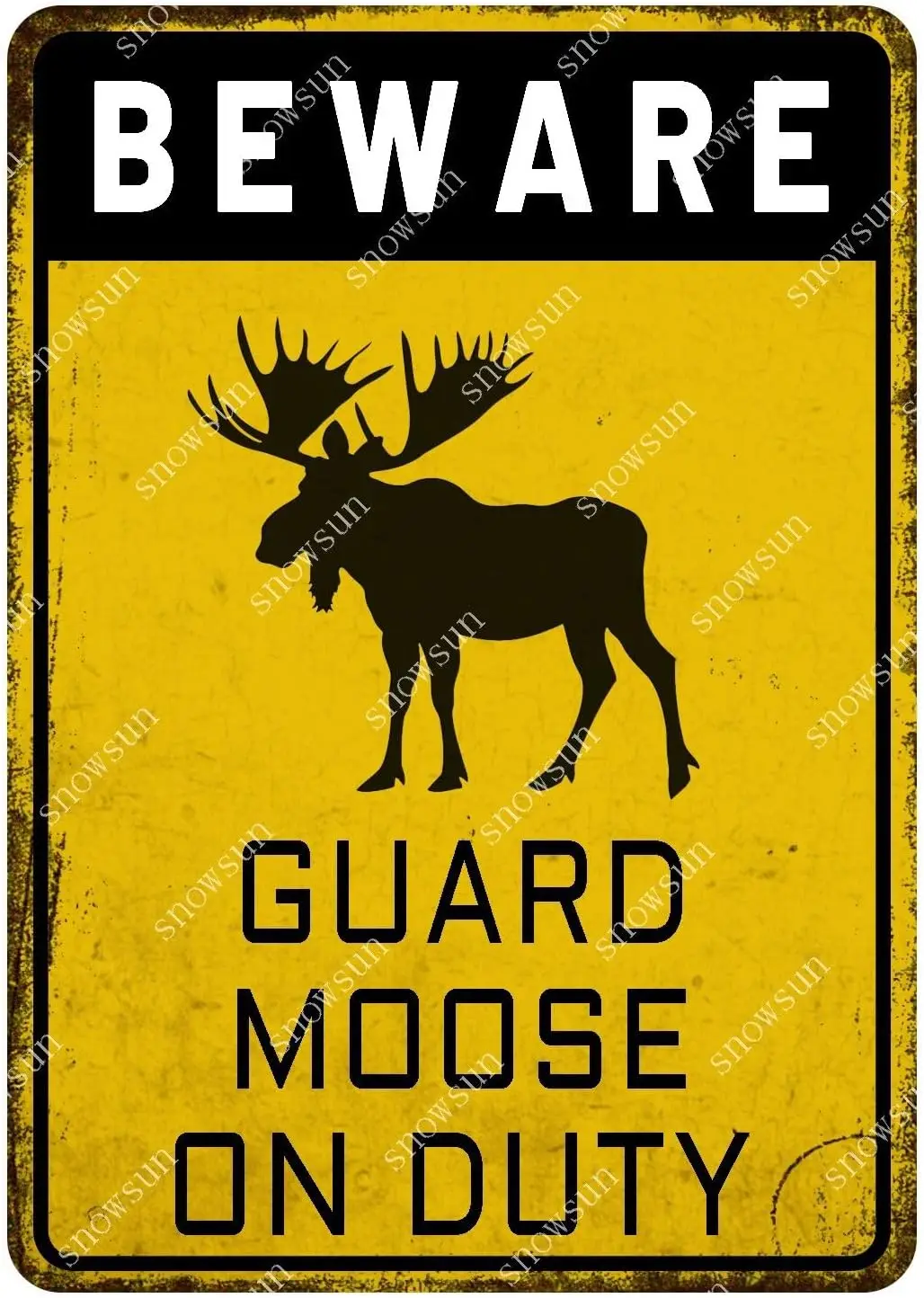 snowsun Beware Signs Beware Guard Moose on Duty Funny Metal Signs Vintage Tin Sign Aluminum Sign for Home Yard Farm Street Fence