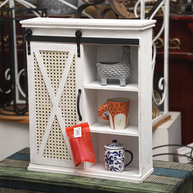 

New wooden rattan handicraft small furniture wall hanging cabinet locker