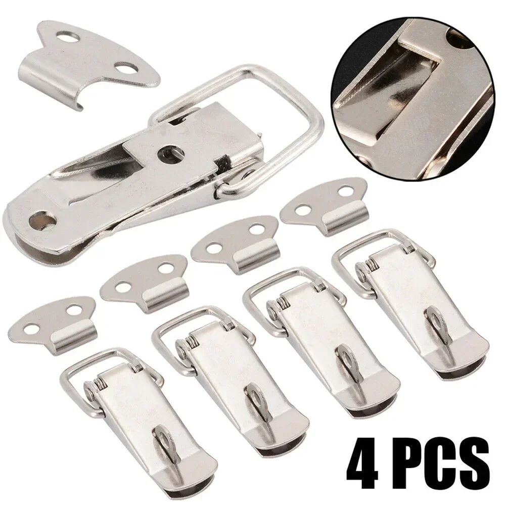 4pc Toggle Hasp Latch Stainless Steel Buckle Padlock Lock Spring Duckbill Box Luggage Lock Buckle Wood Box Metal Anti-theft Lock