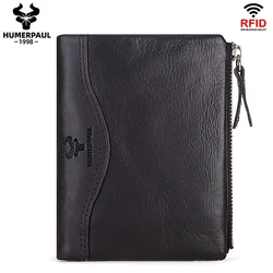 LAREET RFID Senior Short Wallet For Men Genuine Leather Wallets With Card Holder Bifold Zip Coin Pocket Small Billetera Hombre