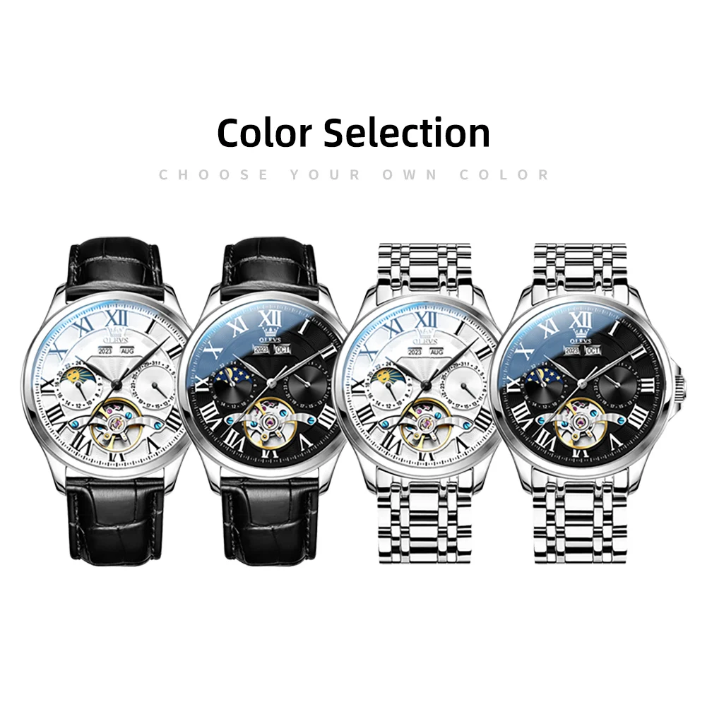 OLEVS 7013 Watch Man Luxury Original Automatic Mechanical Business Watch﻿ Waterproof Luminous Week Date Watches For Man
