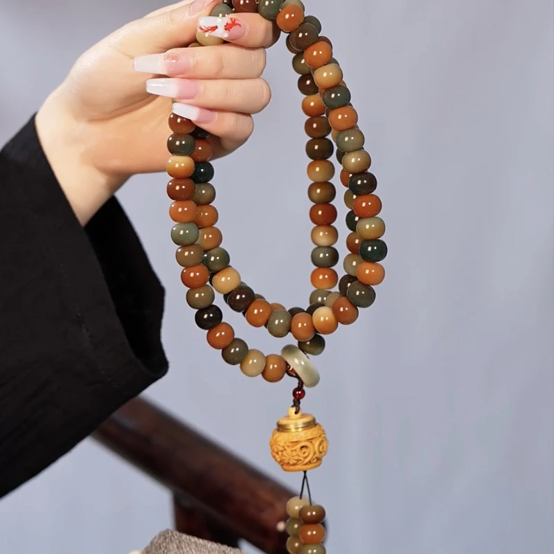 Dunhuang Feitian 108 Buddhist Bead Bracelet, Wen Tian White Jade Bodhi Seed Chinese Style Men's Prayer Beads, Women's