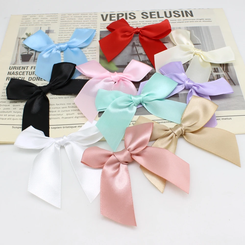 20/50PCS 85*85mm Pink Satin Ribbon Bows Decoration Bows Small Bowknot Gift Flower Wedding Bow For Craft Handwork DIY