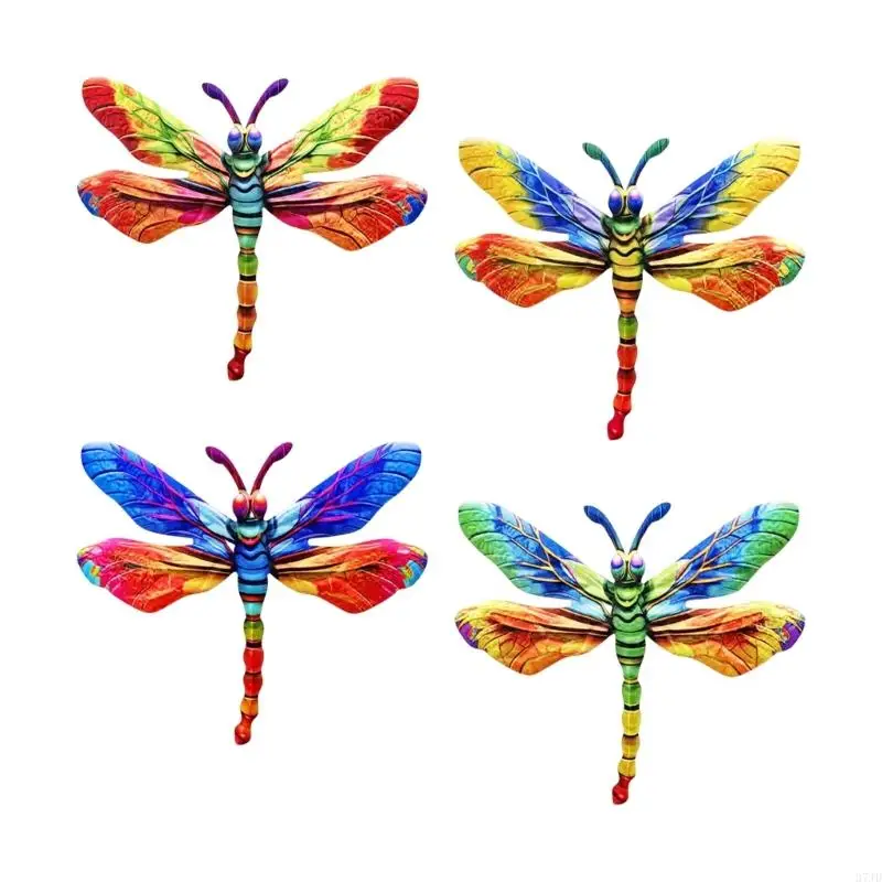 Metal Wall Hanging Set, 4 Piece Winged Insect Accent with Colorful Iron Finish for Garden Fence Porch Yard Outdoor Use 37JD