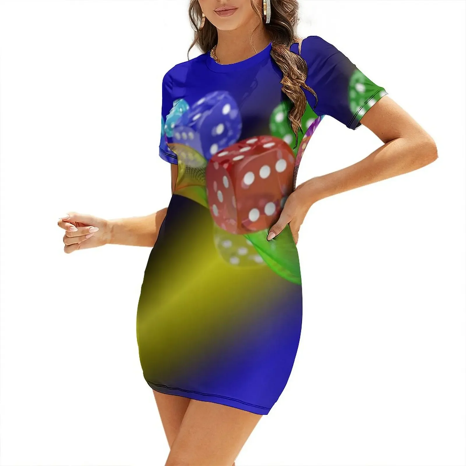 

Dice in gradient Short-Sleeved Dress evening dress women evening dress clothes for women