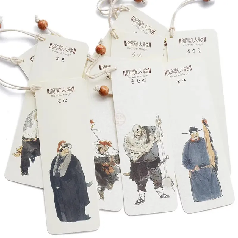 10Pcs/Set Water Margin Chinese Classical Paper Bookmarks Ancient Characters Book Holder Message Card Gift Stationery