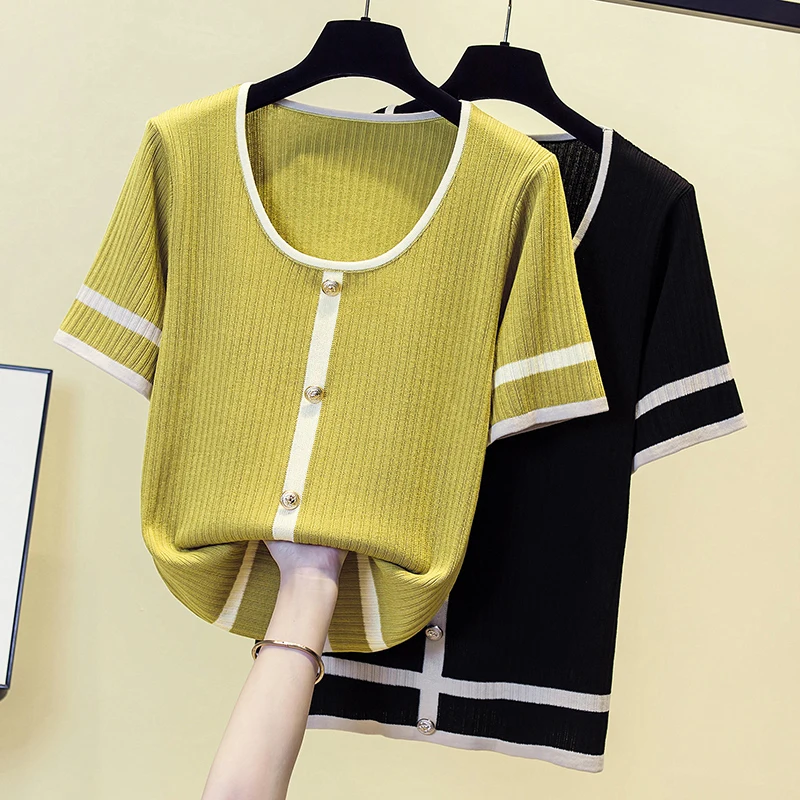 

Summer O-neck Knitwear Casual Fashion Sweater Ladies Simple All-match Knitting Button Jumper Top Women Loose Pullover Outwear