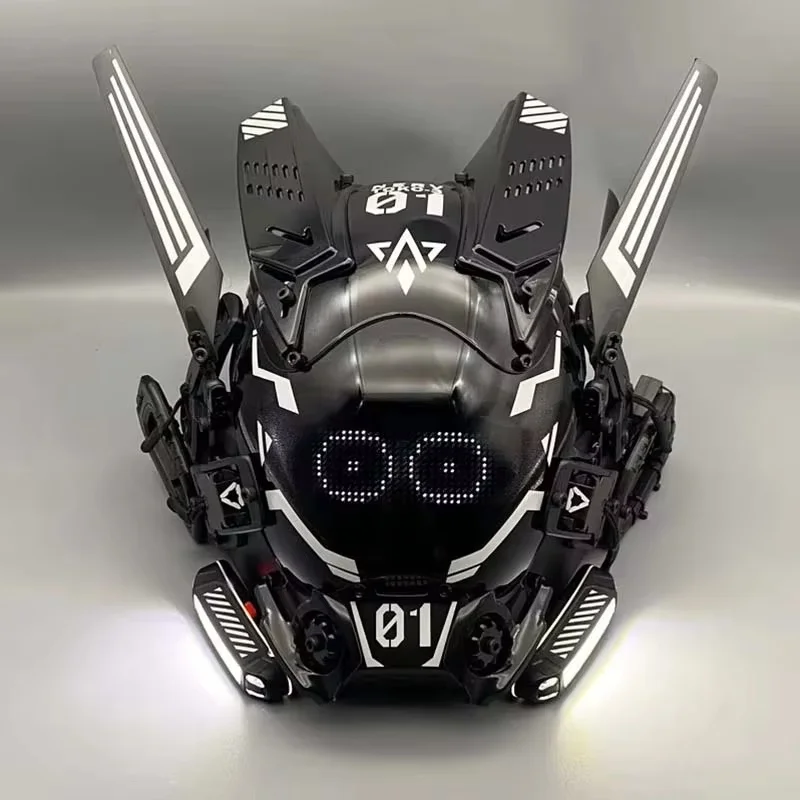 Cyber Punk Mask Halloween Sci-Fi Mech 01 Series Mask With Led Screen Cosplay Costumes Soldier Mask Helmet Performance Props