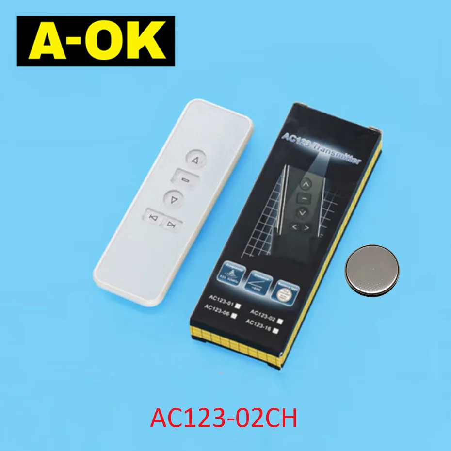 

A-OK AC123-2 Channel Hand-held Remote for A-OK RF433 Electric Curtian Motor Tubular motor,Control 2pcs motors,with Battery