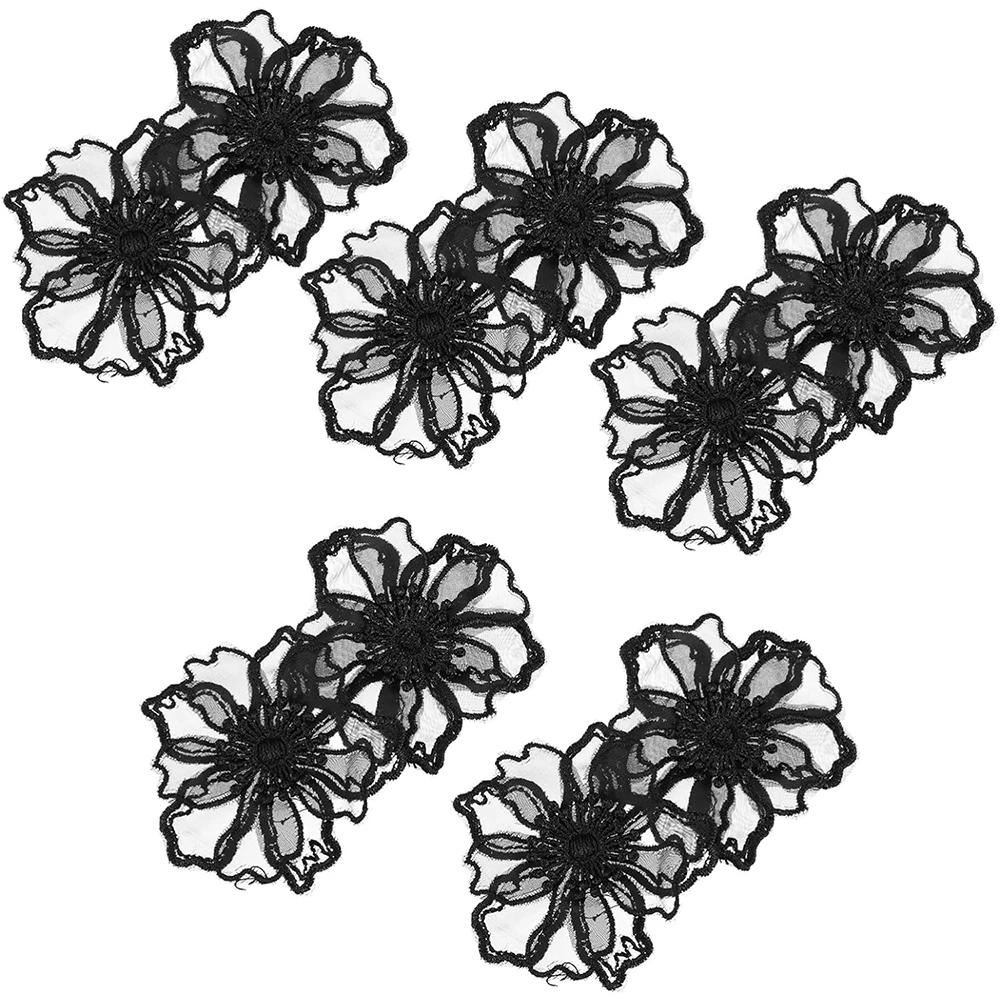 

5Pcs 3D Lace Black Flower Patches Fabric Embroidered Motif Wedding Accessories Appliques Sewing Repair