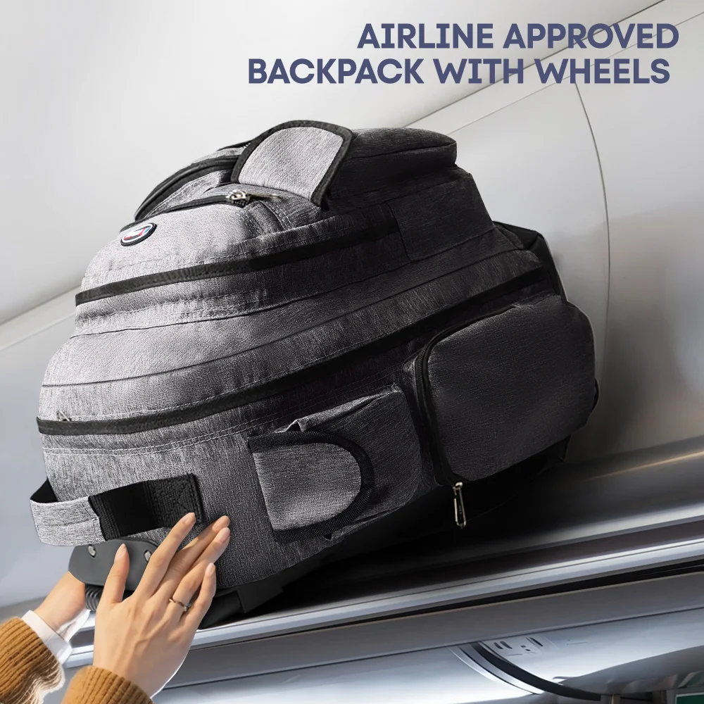 20 inch Large Capacity Travel Backpack With Wheels Hidden Pull Rod Carry On Luggage Weekend Travel Bag For Men Business Trip