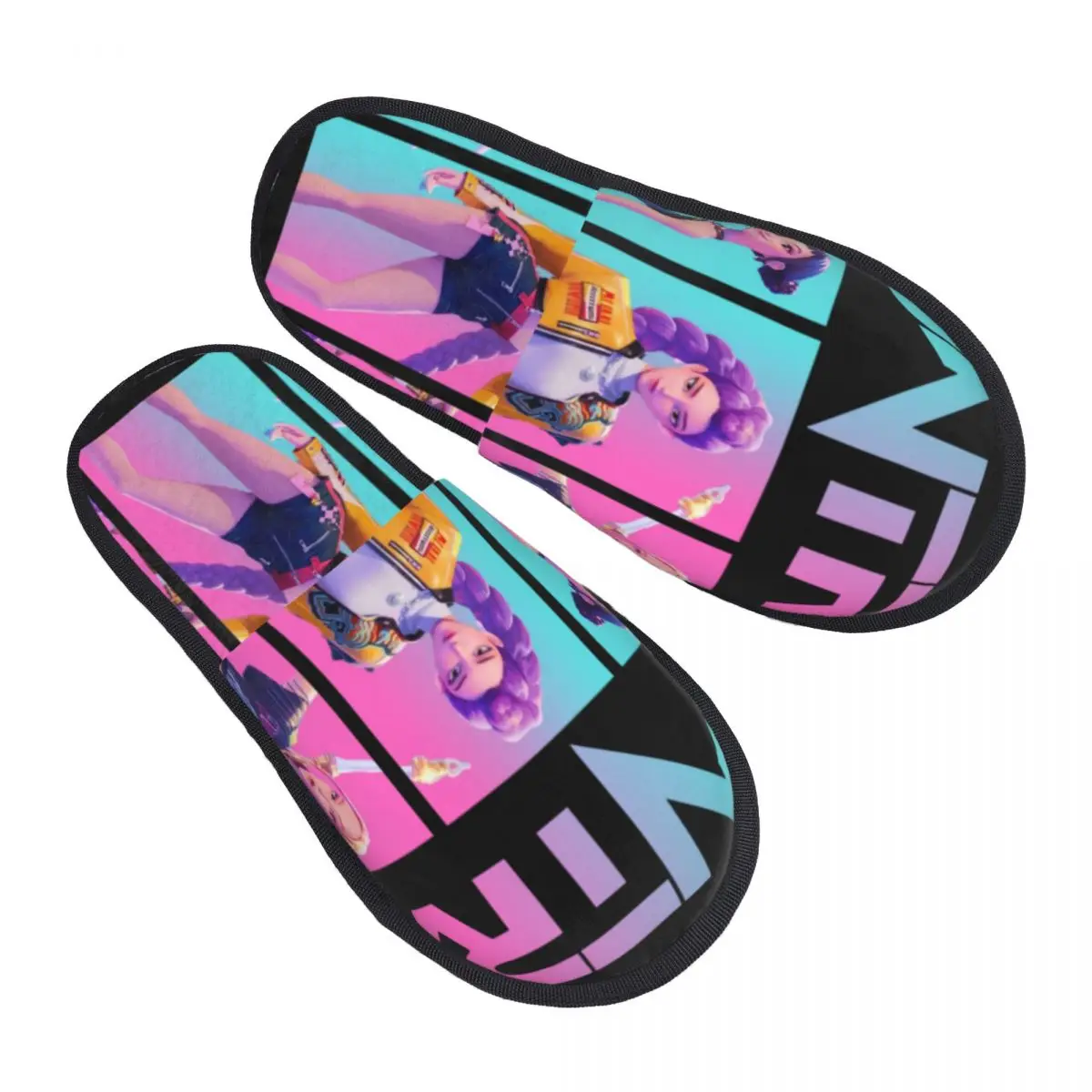 Zapatillas de casa con estampado personalizado para mujer, Kpop Demon Hunters Huntrix, pantuflas mullidas de espuma viscoelástica suaves y cálidas, zapatos para interiores y exteriores