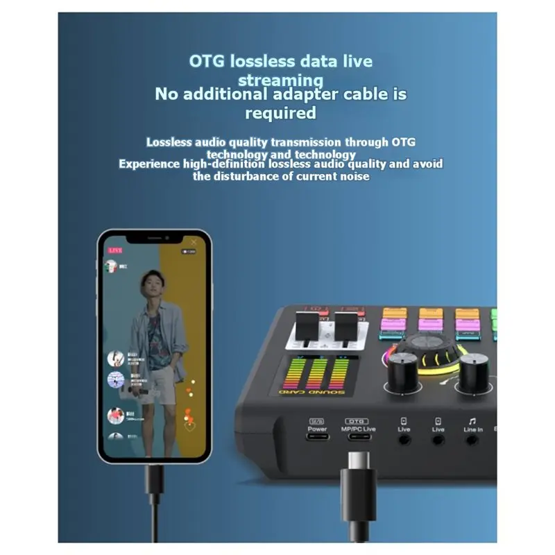 ABJF-Sound Card Microphone OTG Audio Mixer RGB Bluetooth Professional Universal Mobile Phone Computer Live Streaming Karaoke