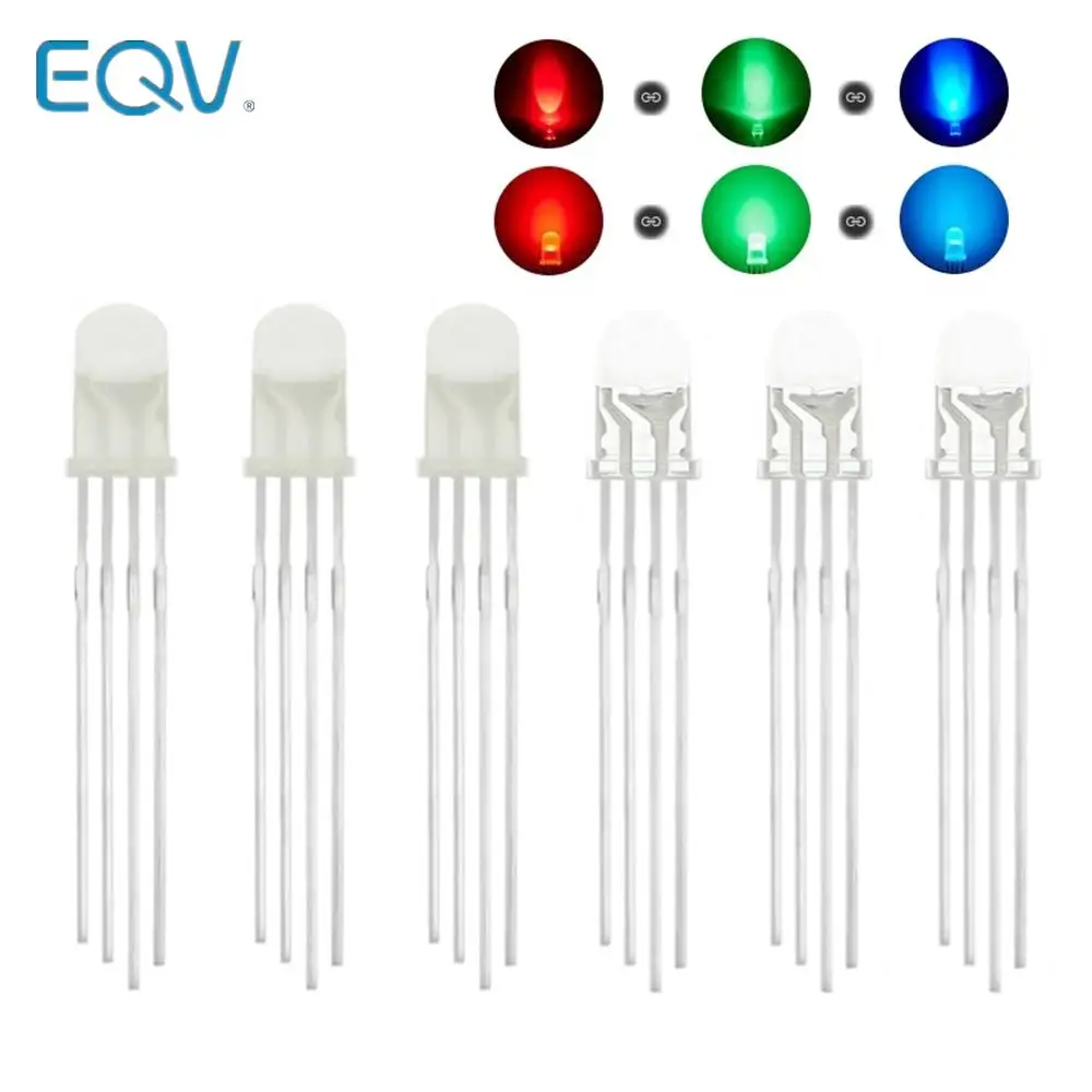 10pcs 5mm RGB LED Common Cathode / Common Anode Tri-Color Emitting Diodes f5 RGB Diffused / Transparent Highlight for arduino