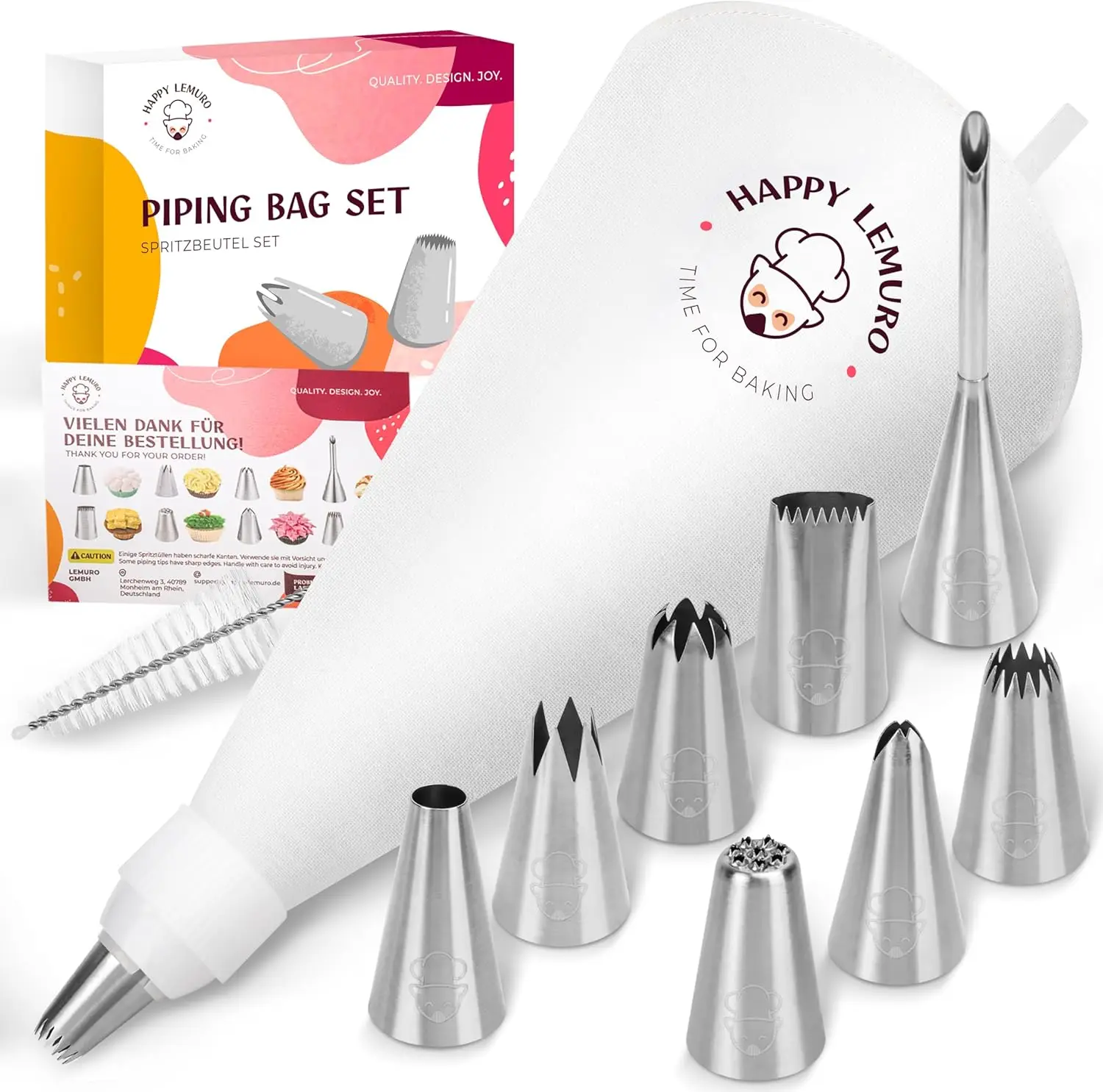 

Cotton Pastry Bag 16 inch with 8 Large Icing Tips for Cake Decorating, Reusable Piping Set Dishwasher Safe