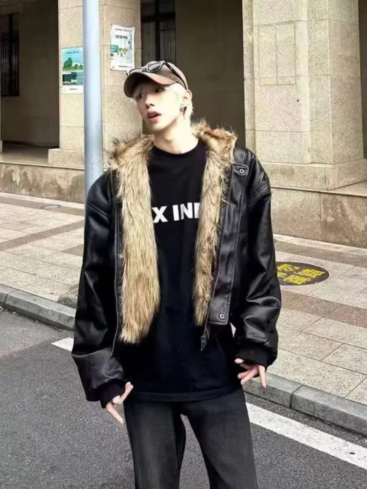 

American retro artificial fur double-sided thickened warm cotton jacket 2025 winter new black simple loose and versatile jacket