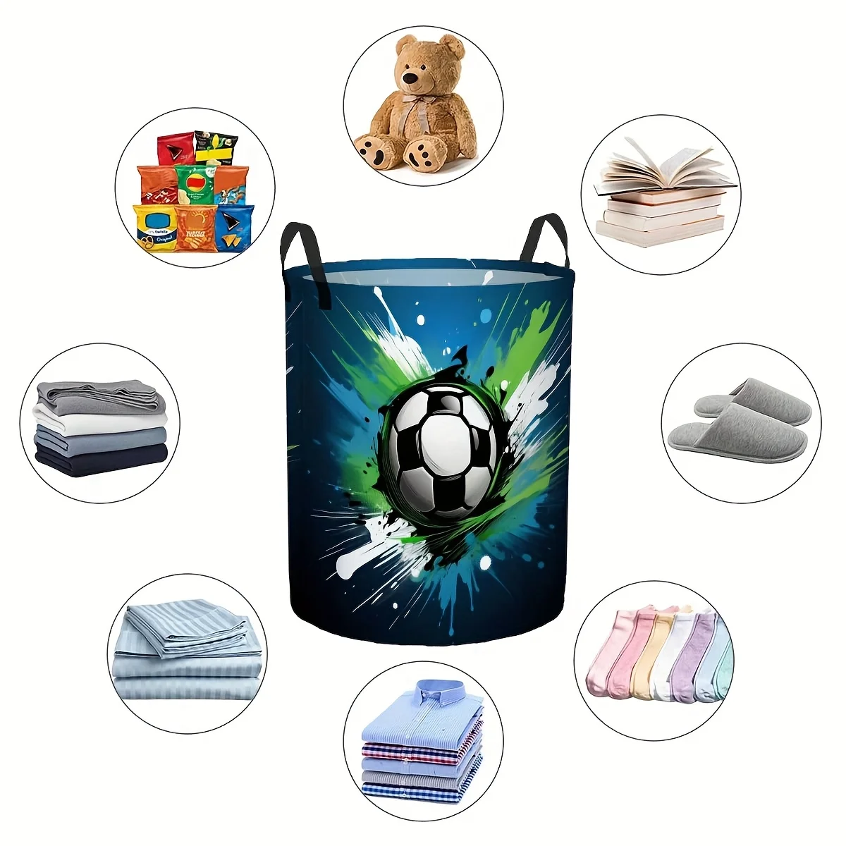 Soccer Ball Splash Paint PatternFoldable Room Hamper Round Laundry Basket for Clothes and Sundriess Bathroom and Closet - view 4