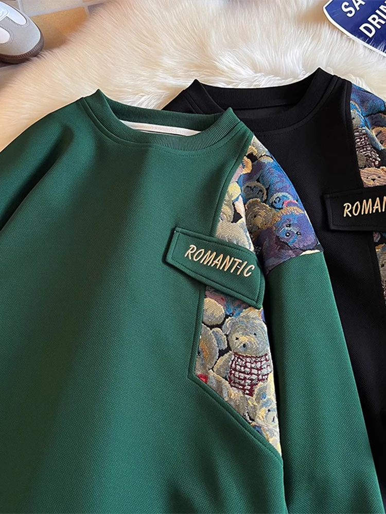 

Мужская толстовка оверсайз из плотного материала с вышивкой, молодежная, трендовая, весенне-осенняя, повседневная, свободного кроя, с круглым вырезом