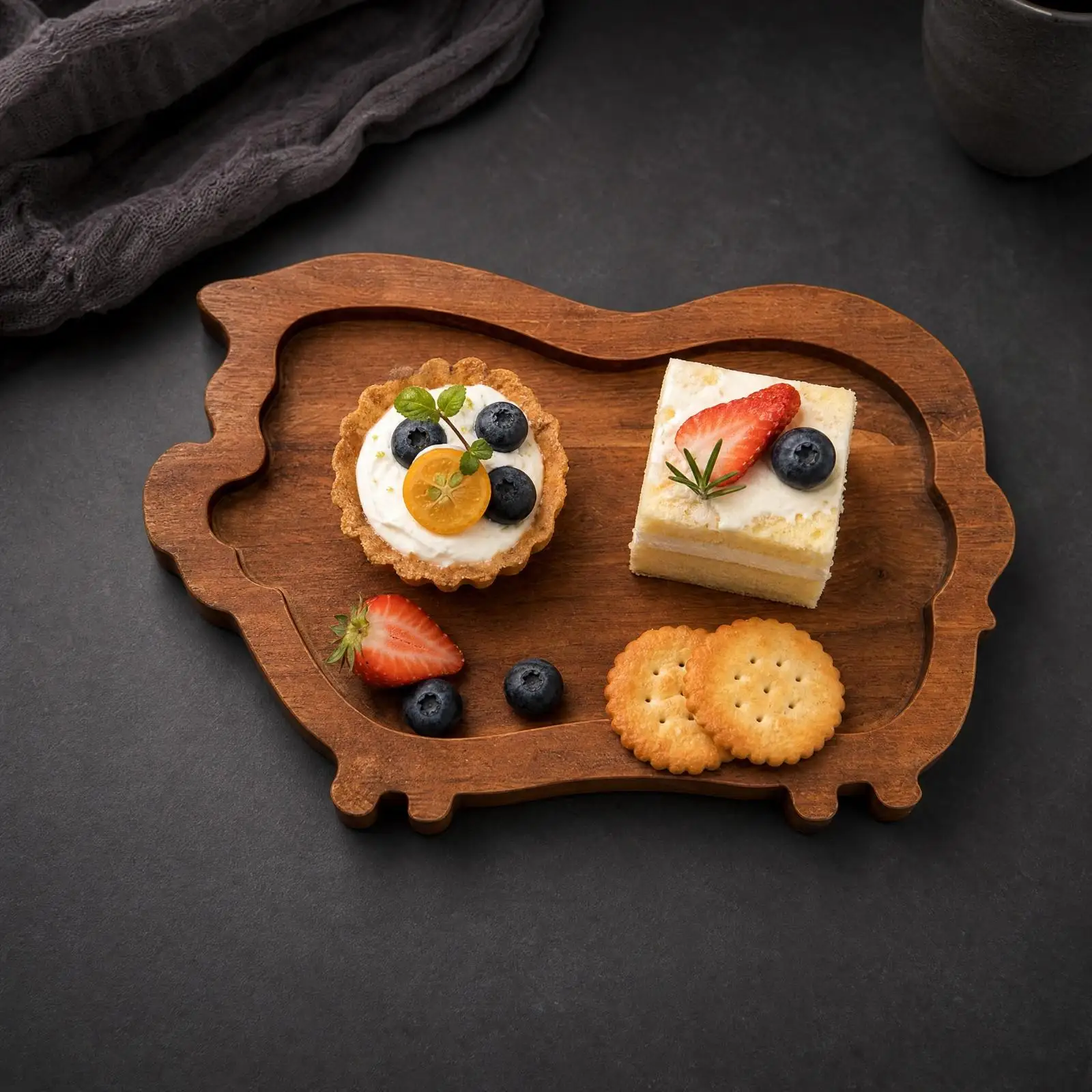 Charming Pig Design Wooden Tray for Dining Table Decorative Use and Snack Serving