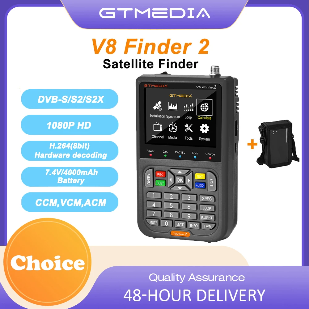 Buscador de satélites GTMEDIA V8 Finder 2 DVB-S/S2X, medidor de satélites portátil compatible con MPEG-2/4 H.264 (8 bits), compatible con búsqueda en bucle.