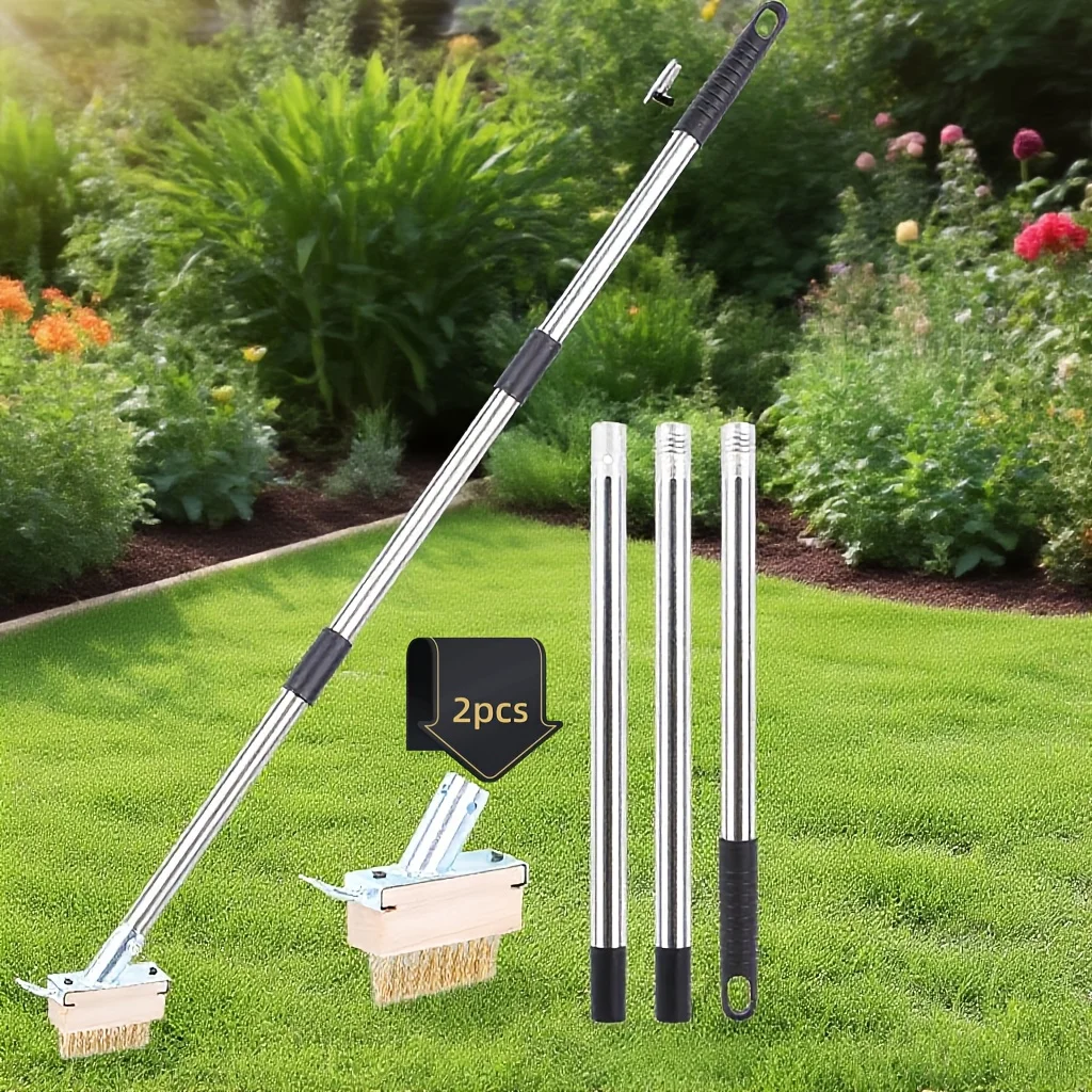 Manual Crevice Weeding Tool, Moss Weed Remover Puller Tool Grout Brush with Adjustable Stainless Steel Long Handle