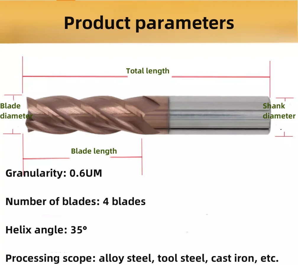 HRC65 Taiwan Ultrafine Particle Tungsten Carbide Milling Cutter 4 Flute Coated Endmill 1.5x4x4.5x50 6x6x25x75 12x12x48x100