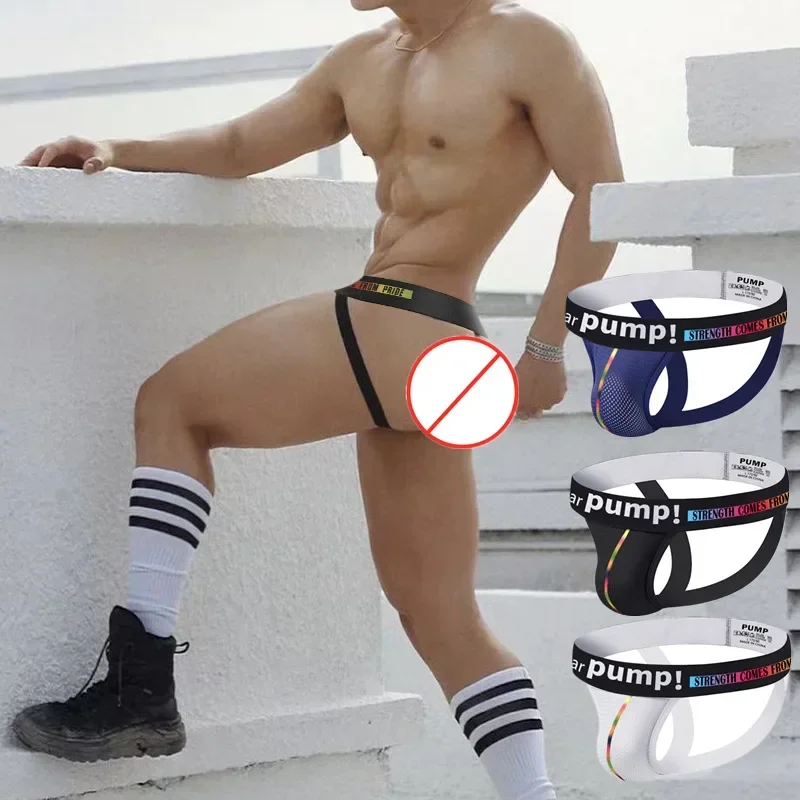 Mens Sexy Underwear Breathable Mesh Bikini Jockstraps Brifes Gay G-Strings Thongs Sissy Panties Under Wear Calzoncillos Hombre