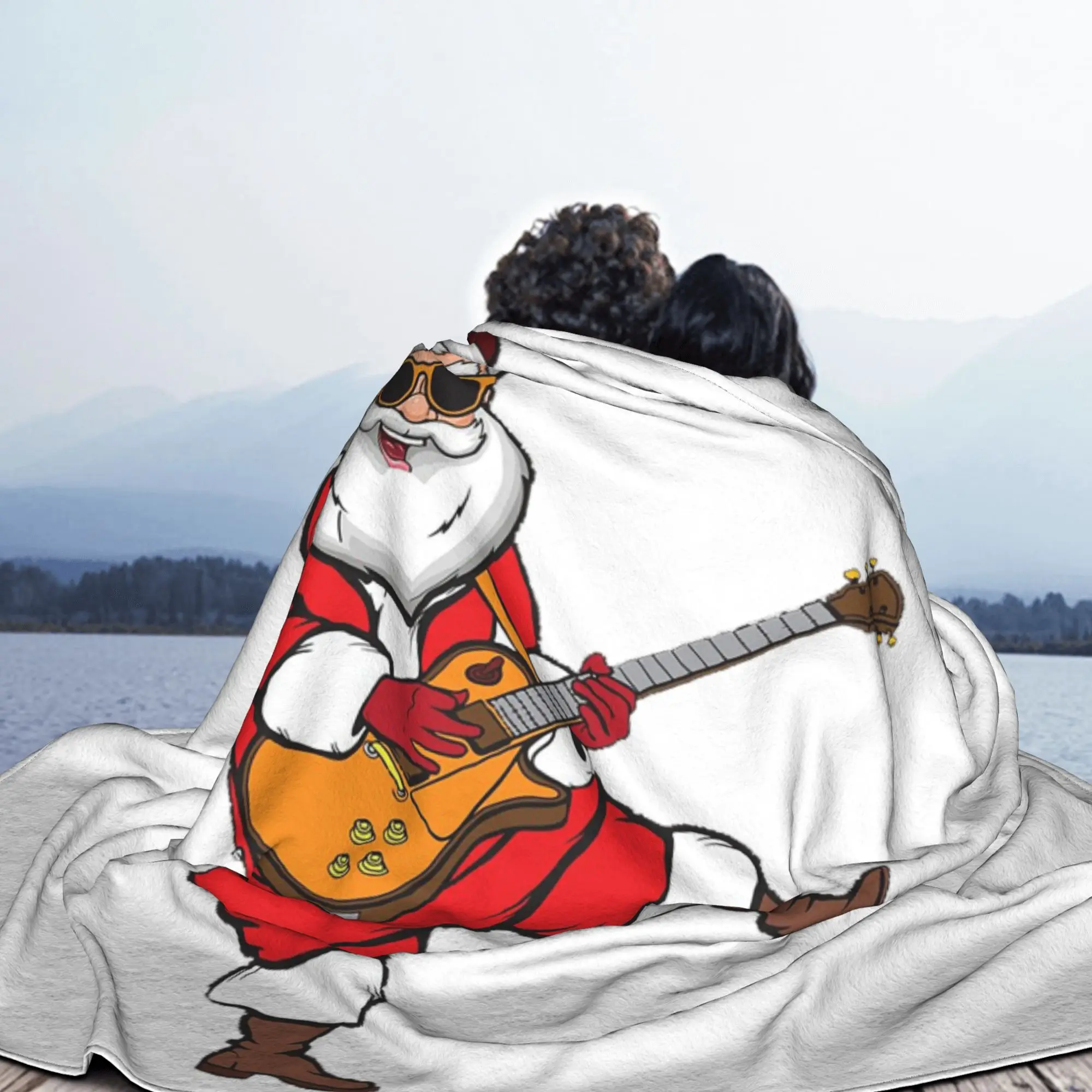Guitar Christmas Hard Rock Santa Claus Guitarist Gift Blankets Fleece  Blanket for Home Bedroom Travel Throws Bedspread Quilt