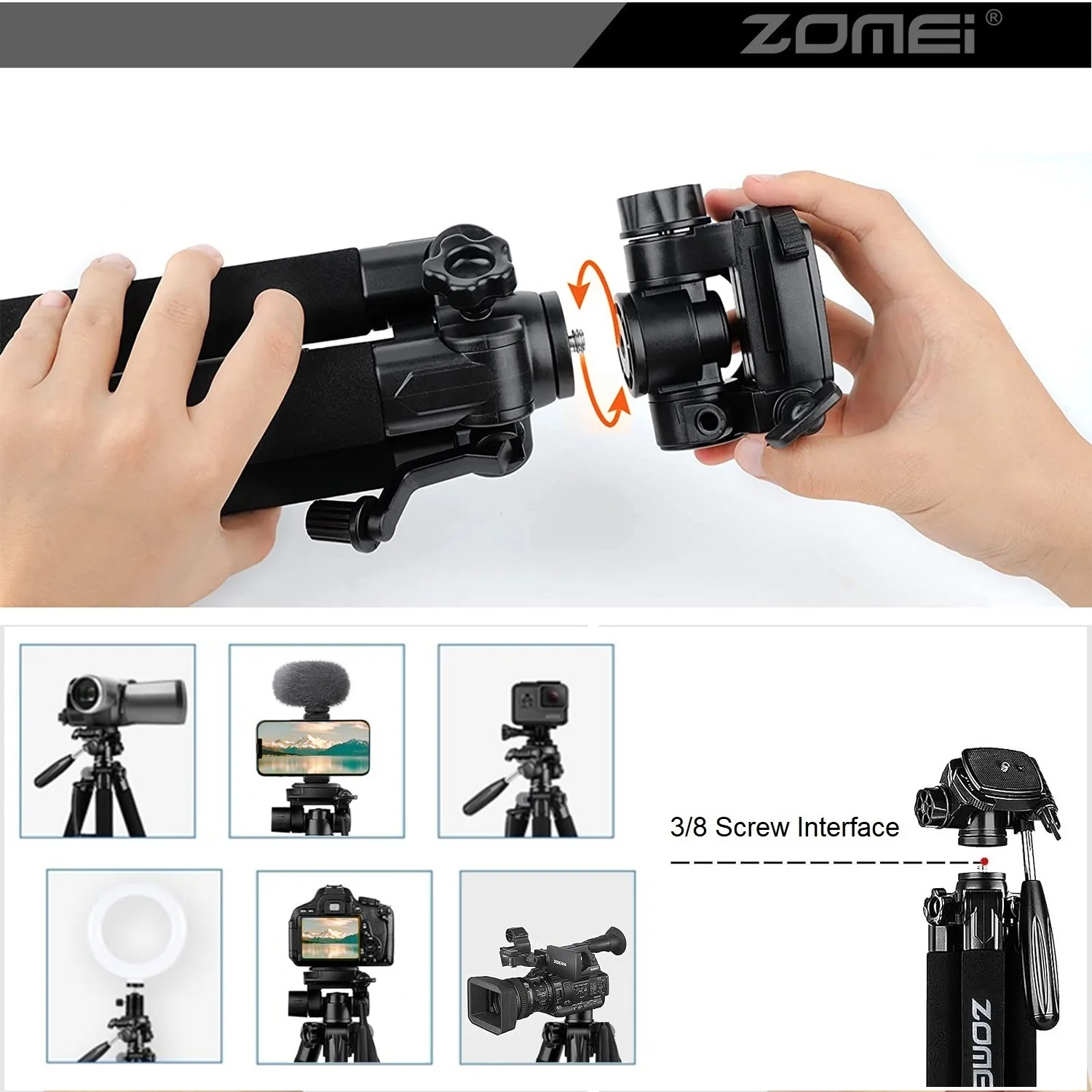 360° Rotation Panorama Gimbals of Zomei Q188 Tripod