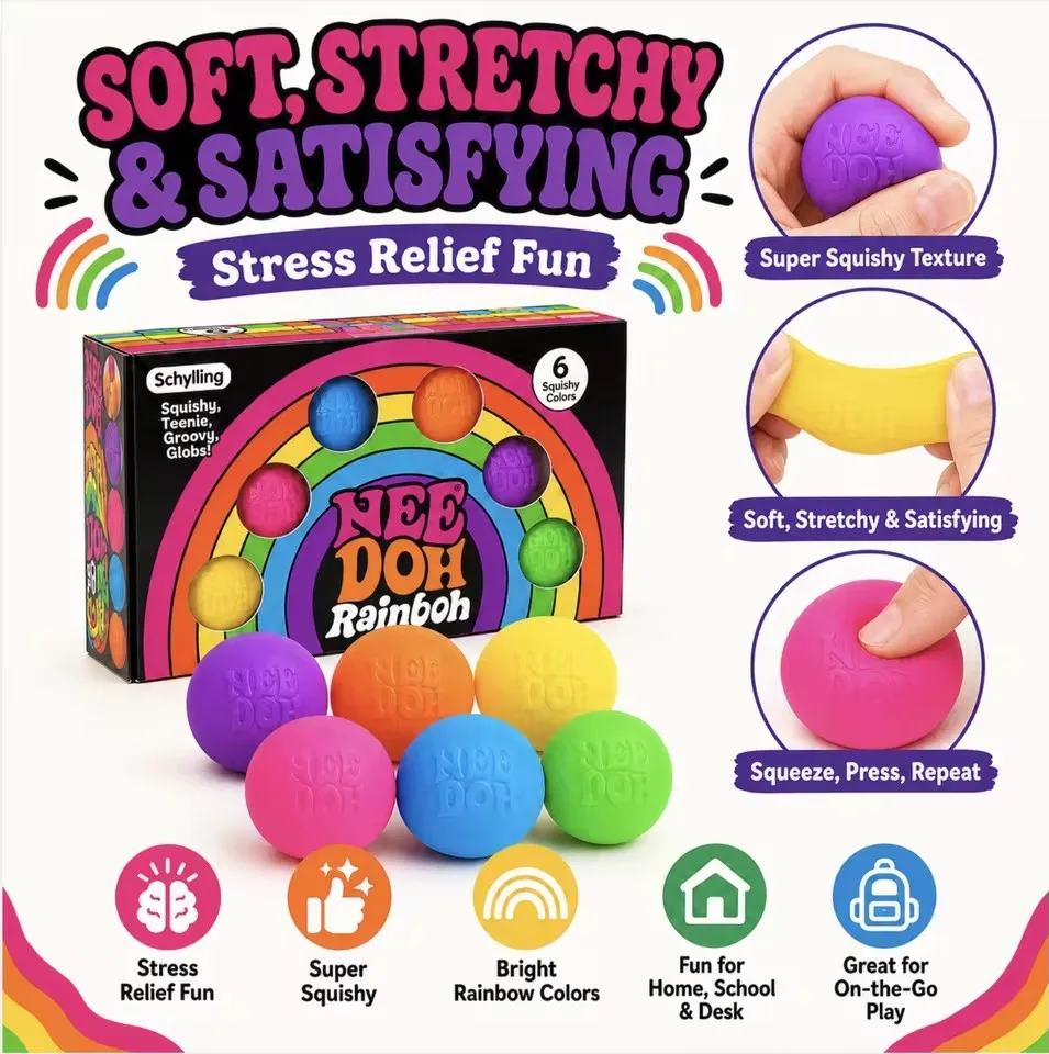 Schylling NeeDoh Six Color Round Squishy Ball Soft Slow Rebound Hand Squeeze Stress Relief Fidget Toy Portable Desktop Ornament