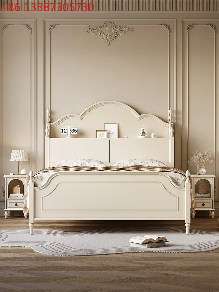 French Cream Wind White Full Solid Wood Bed Small Apartment Family Bedroom Double Bed