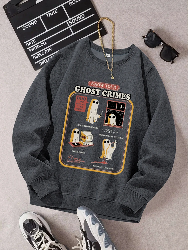 Ghost Crimes Funny Printing Sweatshirt Women Fashion O-Neck Street Clothes Vintage Comfortable Tracksuitautumn Fleece Warm Tops