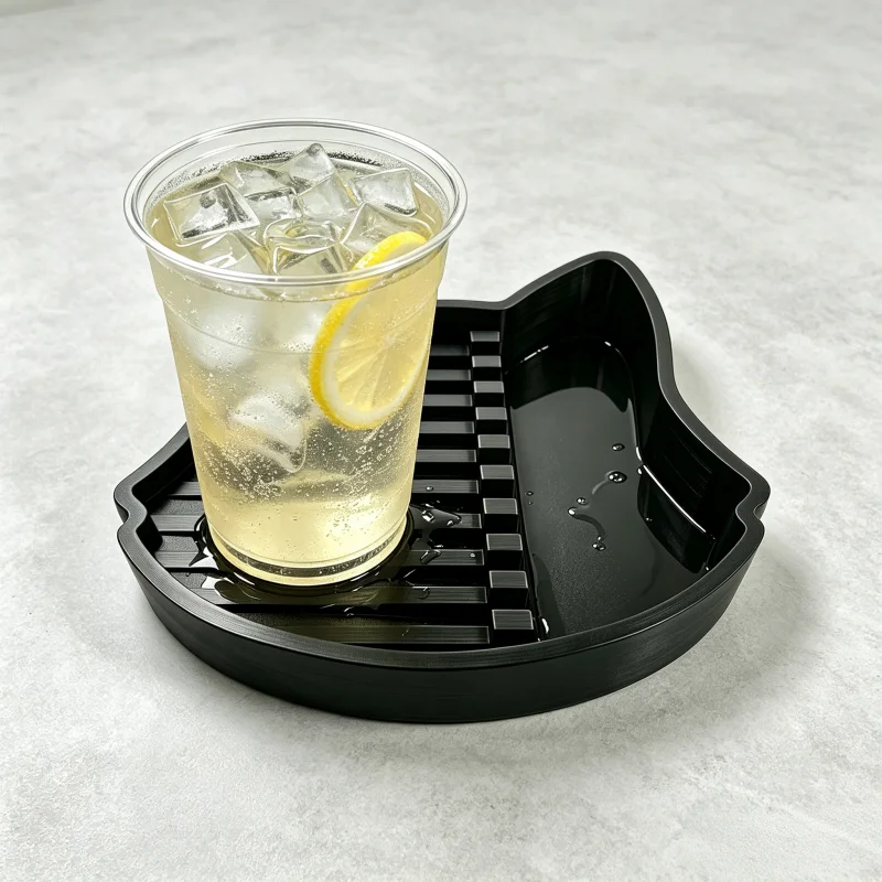 Simple Black Cat-Shaped Draining Tray, Decorative Cup Holder and Coaster, Dual-Purpose Tray, Can Hold Drinks, Small Jewelry, and Miscellaneous Small Items on the Table