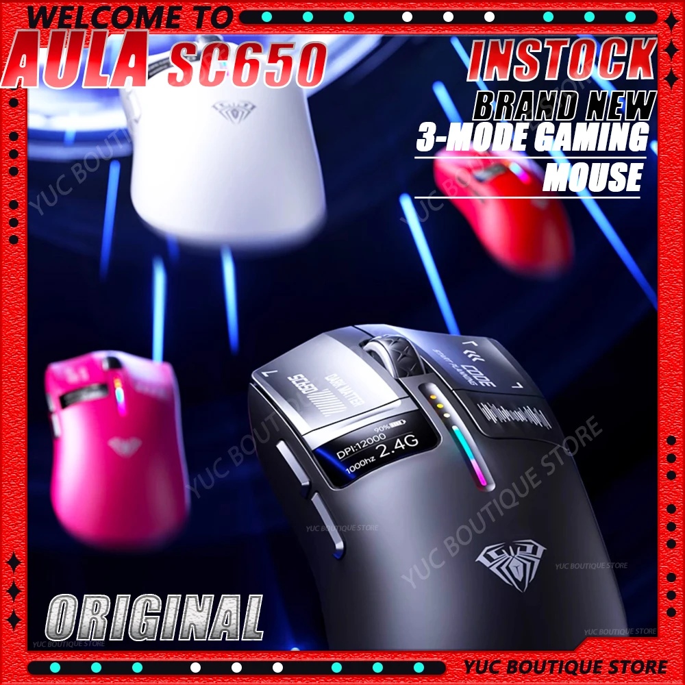 

NEW AULA SC650 PAW3311 Wireless 3Mode Mouse Lightweight Design PAW3311 Sensor 12000dpi 1000Hz Rate Return for Laptop Office Game