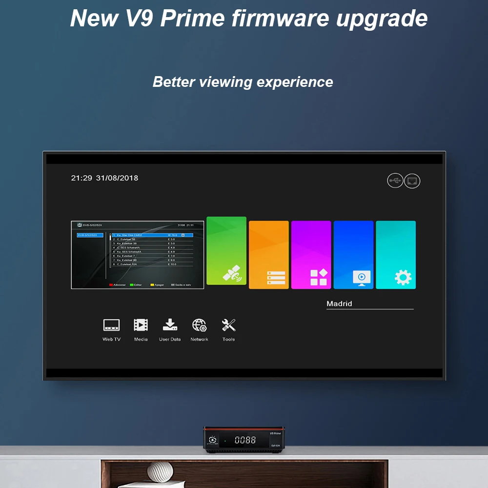 Receptor de satélite GTMEDIA V9 Prime LACAM, DVB-S/S2/S2X VCM/ACM/multi-stream/T2-MI HEVC integrado 2.4G WIFI 1080P V9 Prime Mars