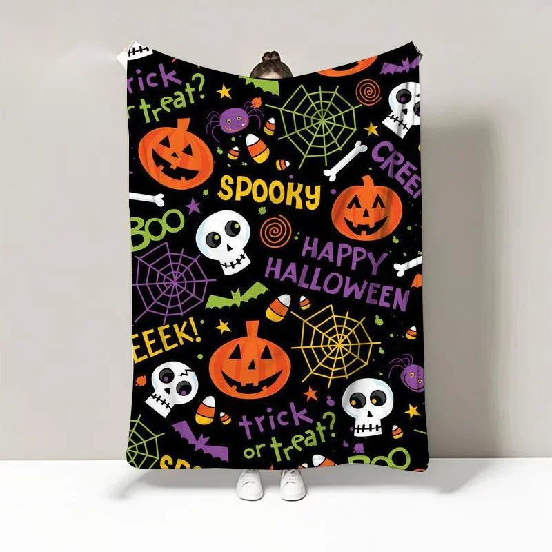 150x200cm Halloween Flannel Blanket Pumpkin Ghost Printed Soft Throw Sofa Bed Couch Cover Office Travel Air Conditioning Blanket