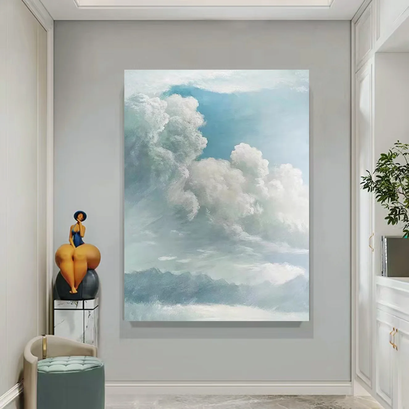 Modern minimalist hand painted clouds living room abstract decorative painting sofa background wall floor canvas painting