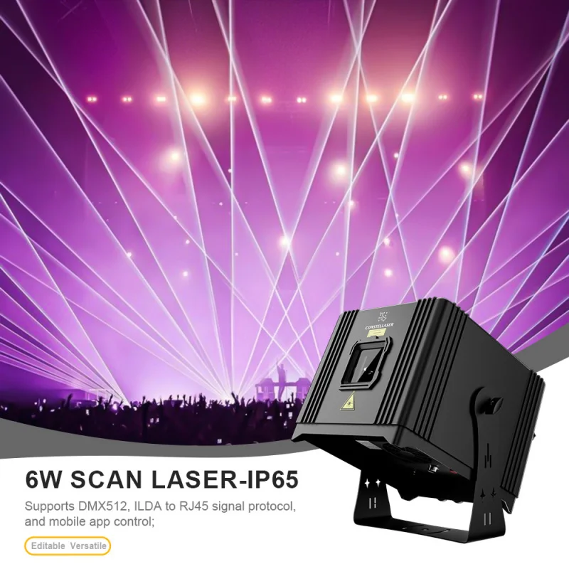 

Waterproof 6W Scanning Laser Light RGB 3-in-1 Mobile APP Control Animation Rechargeable Laser Light IP65 Stage Light
