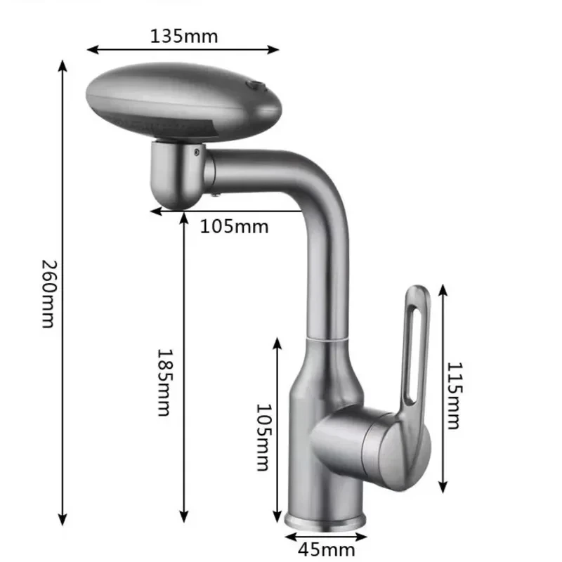 Torneira multifuncional para cascata, 4 modo de saída de água, torneira de pulverização, Rotação 360 °, água quente e fria, mist